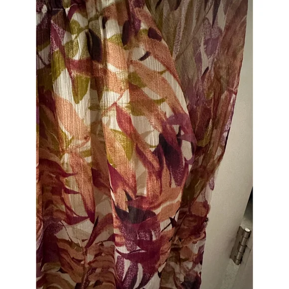 Lucky Brand L Rust Maroon Green Leaf Print Off-Shoulder Blouse Top - Picture 4 of 10